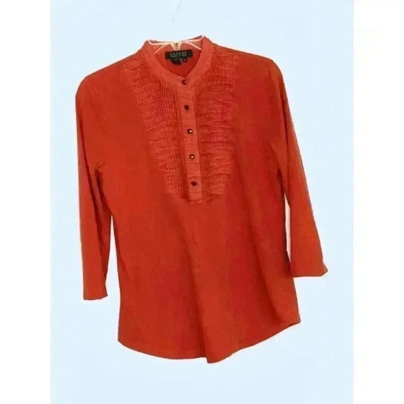 Lauren Ralph Lauren top M tuxedo bib front 3/4 sleeve orange - Picture 7 of 7